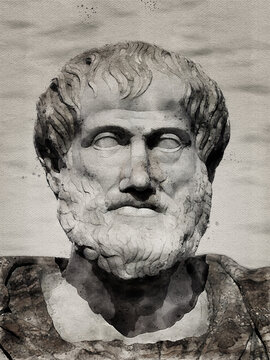 Bust of Aristotle. Redrawing with a watercolor.