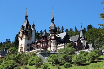 Fototapeta na wymiar Fairytale castle of Peles, Romania. Architecture of Romania.
