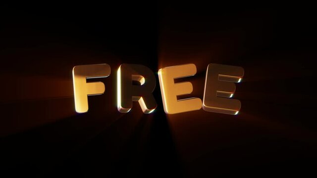 Word free in 3d cartoon style. Design text element for game, branding. Flying and rotating object. Bright dynamic animation on simple background.