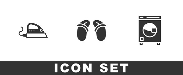 Set Electric iron, Flip flops and Washer icon. Vector