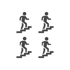 Stairs or stairway black vector sign. Man climbing up staircase symbol.