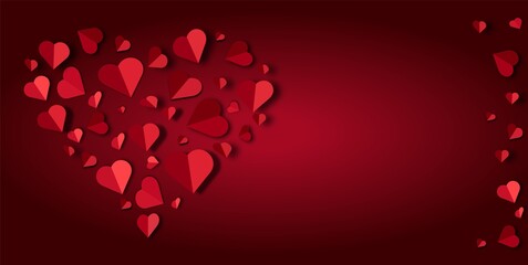 Big red heart lined with small paper hearts on a red background, Valentine's Day, Valentine's Day, wedding card,Vector illustration