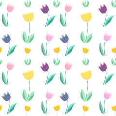 Seamless pattern, tulips on a light background, pastel, paper texture.