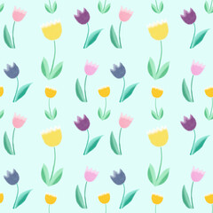 Seamless pattern, tulips on a light background, pastel, paper texture.