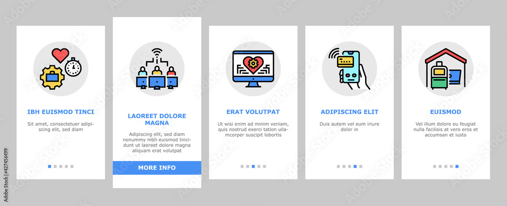 Aufkleber digital nomad worker onboarding mobile app page screen vector. freelancer nomad remote work and trav