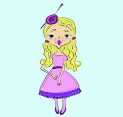 Drawn vector girl in pink dress