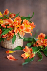 Still-life. A bouquet of orange alstroemeria.