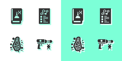 Set Transfer liquid gun, Genetic engineering book, Bacteria and Clinical record icon. Vector