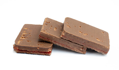 Chocolate wafer biscuits isolated on white background.