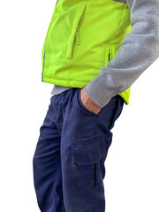 worker's hand in his pocket isolated on white background