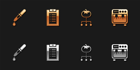 Set Pipette, Clinical record, Genetically modified food and Biosafety box icon. Vector