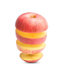 Flying apple pink. Sliced apple pink isolated on white background. Levity fruit floating in the air.