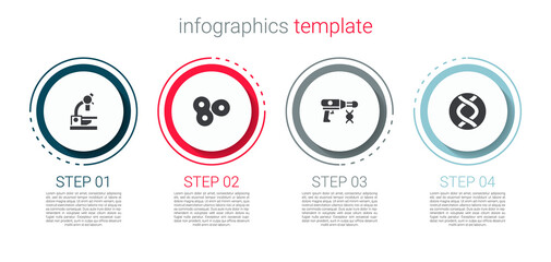 Set Microscope, Cell division, Transfer liquid gun and DNA symbol. Business infographic template. Vector