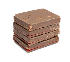 Chocolate wafer biscuits isolated on white background.