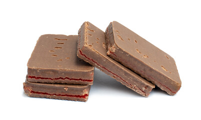 Chocolate wafer biscuits isolated on white background.