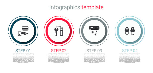 Set Digital door lock, Hotel key, Air conditioner and slippers. Business infographic template. Vector