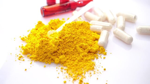 Vitamin B Supplements, Capsules, Powder and Liquid Cobalamin isolated on white Background