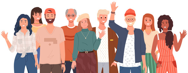 People greeting gesture. Different nations representatives waving hand saying hello © robu_s