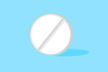 White Medical Pill on blue background, Tablet Symbol.