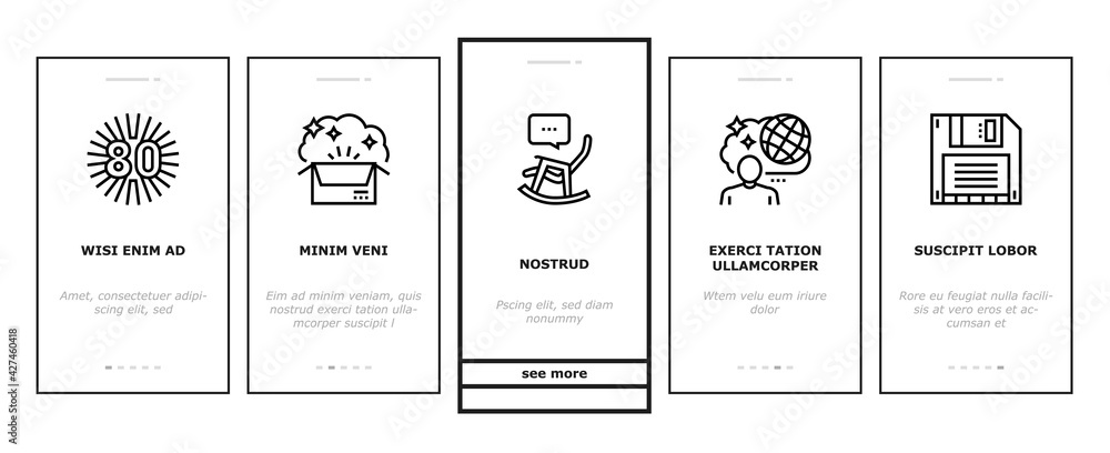 Poster nostalgia and memory onboarding mobile app page screen vector. retro music cassette and photo camera
