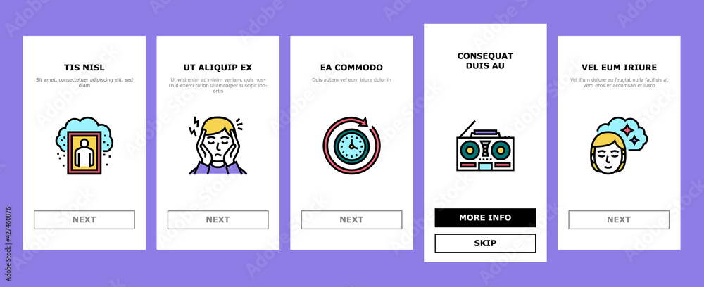 Poster nostalgia and memory onboarding mobile app page screen vector. retro music cassette and photo camera
