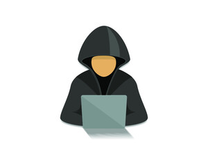 Hacker at laptop icon isolated on a white background