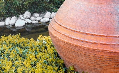 Decoration in the park clay vessel.