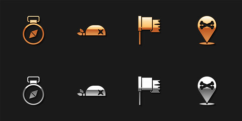 Set Compass, Pirate bandana for head, flag and Location pirate icon. Vector