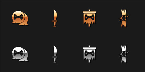 Set Location pirate, Pirate sword, flag and Decree, parchment, scroll icon. Vector