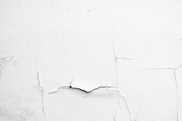 White Peeling Painting and Cracking on Concrete Wall Background.