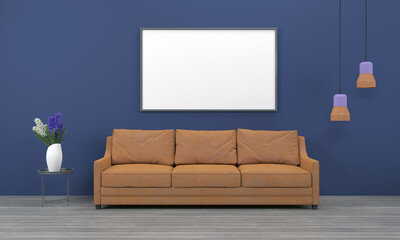 Realistic Mockup 3D Rendered Interior of Modern Living Room with Sofa - Couch and Table