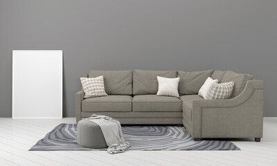 Realistic Mockup 3D Rendered Interior of Modern Living Room with Sofa - Couch and Table