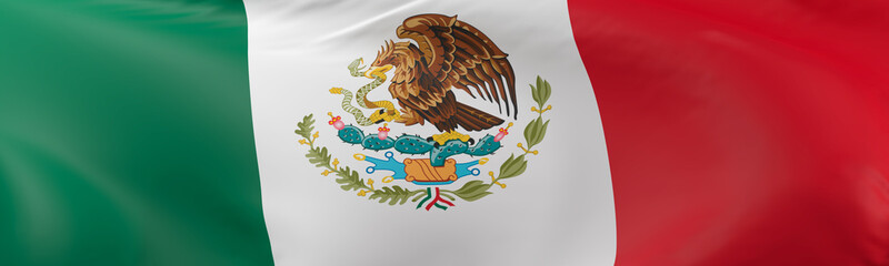 Waving Flag of Mexico as panoramic background, 3d rendering
