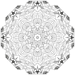 Hand drawn zentangle circular ornament for coloring page.