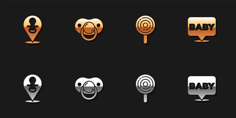 Set Baby dummy pacifier, , Lollipop and icon. Vector
