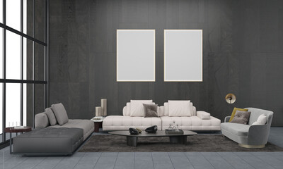 Realistic Mockup 3D Rendered Interior of Modern Living Room with Sofa - Couch and Table