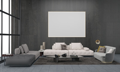Realistic Mockup 3D Rendered Interior of Modern Living Room with Sofa - Couch and Table