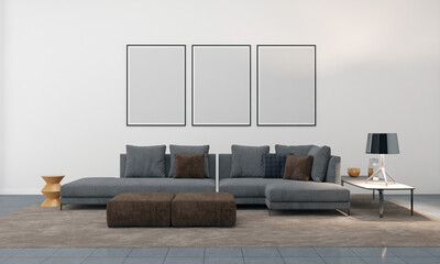 Realistic Mockup 3D Rendered Interior of Modern Living Room with Sofa - Couch and Table