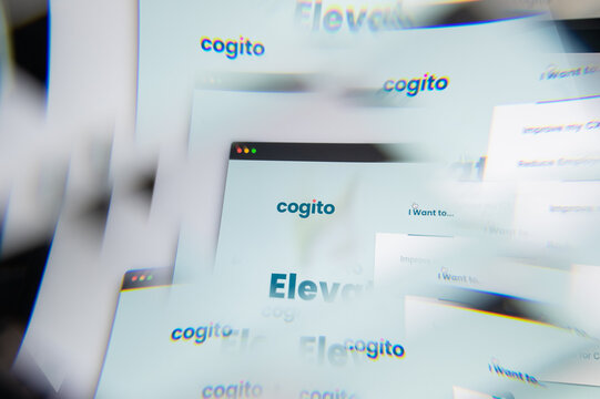 Milan, Italy - APRIL 10, 2021: Cogito Corp logo on laptop screen seen through an optical prism. Illustrative editorial image from Cogito Corp website.