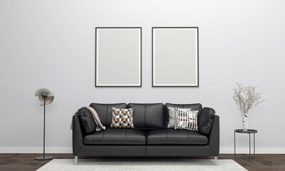 Realistic Mockup 3D Rendered Interior of Modern Living Room with Sofa - Couch and Table