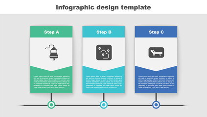 Set Ship bell, Route location and Sunbed and umbrella. Business infographic template. Vector