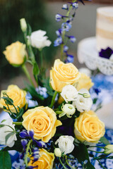 Wedding bouquet of navy blue and yellow