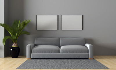 Realistic Mockup 3D Rendered Interior of Modern Living Room with Sofa - Couch and Table