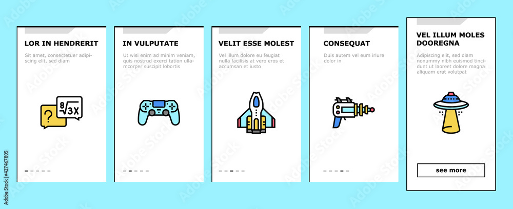 Aufkleber geek, nerd and gamer onboarding mobile app page screen vector. chess and video game, mathematics and