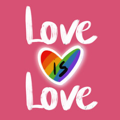 Pride poster or card for lgbt month, LGBT rainbow with white lettering on pink background