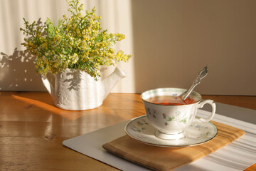 morning cup of tea. relaxed morning. breakfast