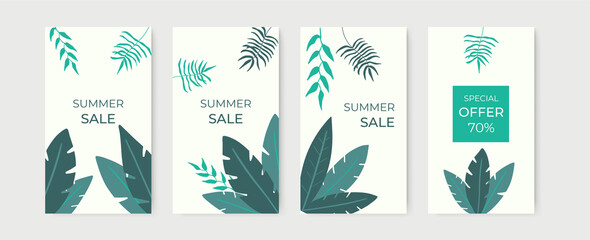Geometric square summer frame with exotic flowers and palm leaf. Suit for post dan stories social media template. Vector illustration for summer and holiday design