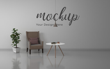 Realistic Mockup of 3D Rendered of Interior of Modern Living Room with Sofa - Couch and Table