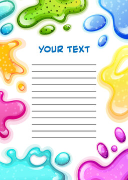 Colorful background frame with slime splashes, with copy space for text, children kids page vector