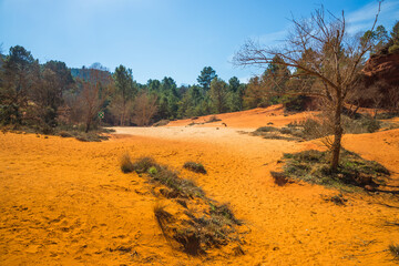 Colorful Provencal Colorado soil in Rustrel in the Vaucluse department, France
